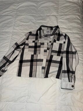 Womens Black & White Plaid Button-Up Jacket XL